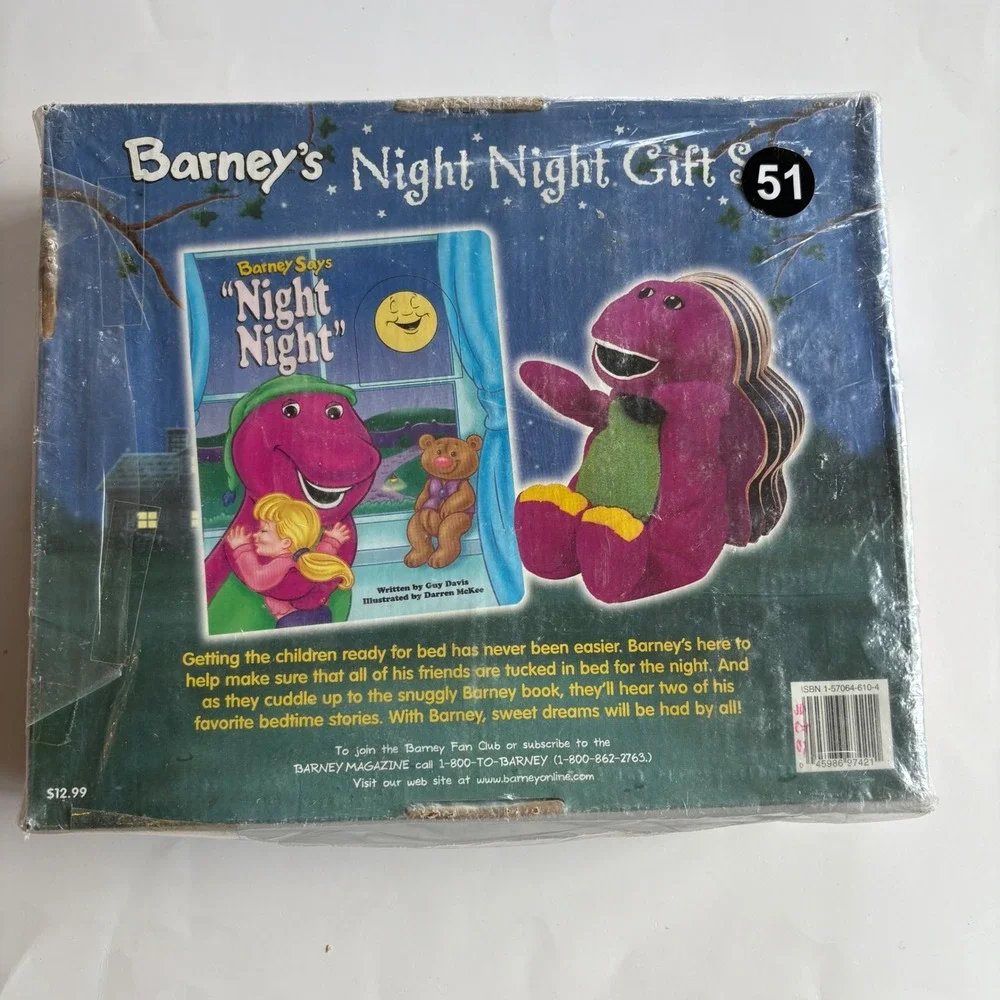 Vintage 1998 Barney Night Night Gift Set Plush Board Book Light Up Toy NEW